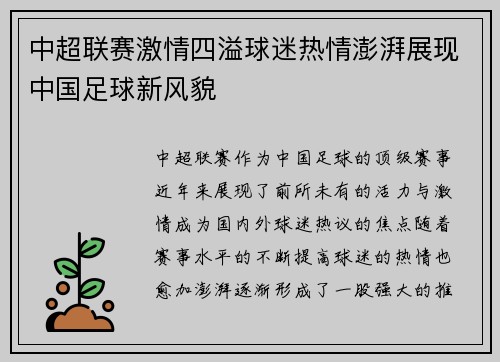中超联赛激情四溢球迷热情澎湃展现中国足球新风貌